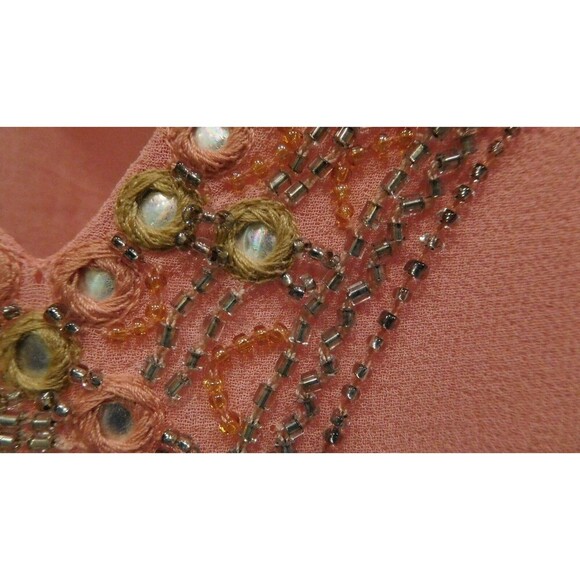 Gorgeous NWT ROCOCO SAND 100% Silk Sleeveless Peach Beaded Trim Blouse Medium - Picture 5 of 7